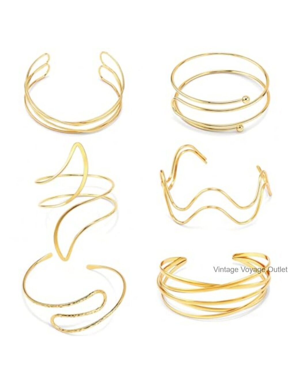 6Pc Arm Cuff Set Gold Finish Adjustable Open Cuff Bracelets for Women